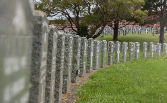 Service headstones in a cemetery