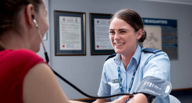 Royal New Zealand Air Force service-member has their blood pressure checked